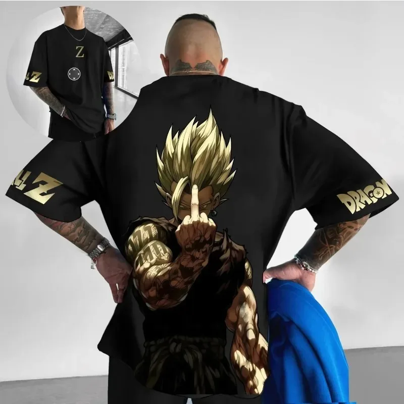 

New Anime Harajuku Dragon Ball Vegeta Men's Summer T-shirt Oversized Retro Street Women's Casual Loose Short Sleeve Unisex Tops