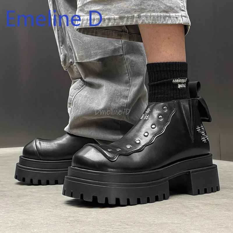 

Chelsea Low Top Boots New Fashionable British Style One Foot Thick Sole Height Increasing Side Zipper Niche Men's Short Boots
