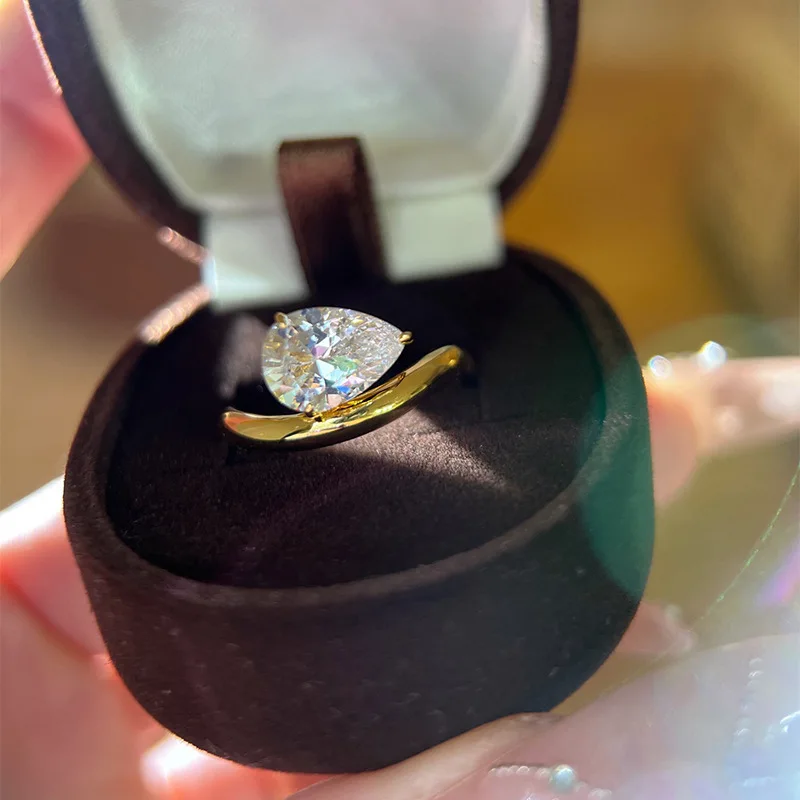 

7*11MM 3 Carat D Color Water Drop Moissanite Rings 18K Gold 100% 925 Sterling Silver Top Quality For Women Wedding Gifts