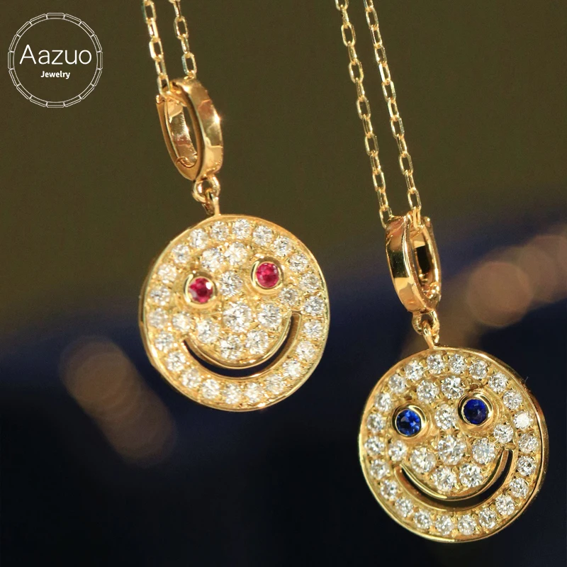 Aazuo Fine Jewelry 18K Yellow Gold Real Diamonds Fairy Original Design Smile Face Necklace For Women Engagement Wedding