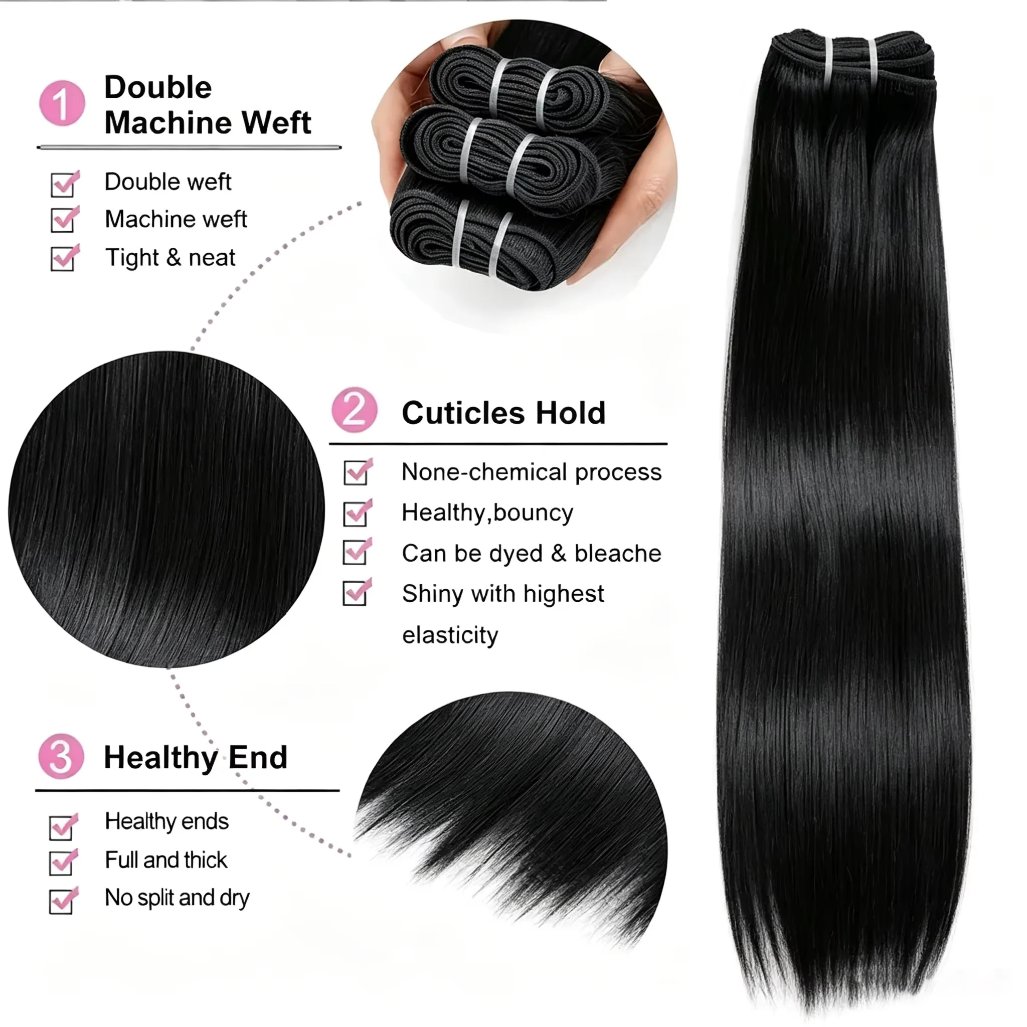 2 3 4 Pcs Straight Bundles 100% Human Hair Brazilian 16A Virgin Weave Raw Hair 30 32 Inch Double Weft Thick Human Hair Bundles Extensions For Women