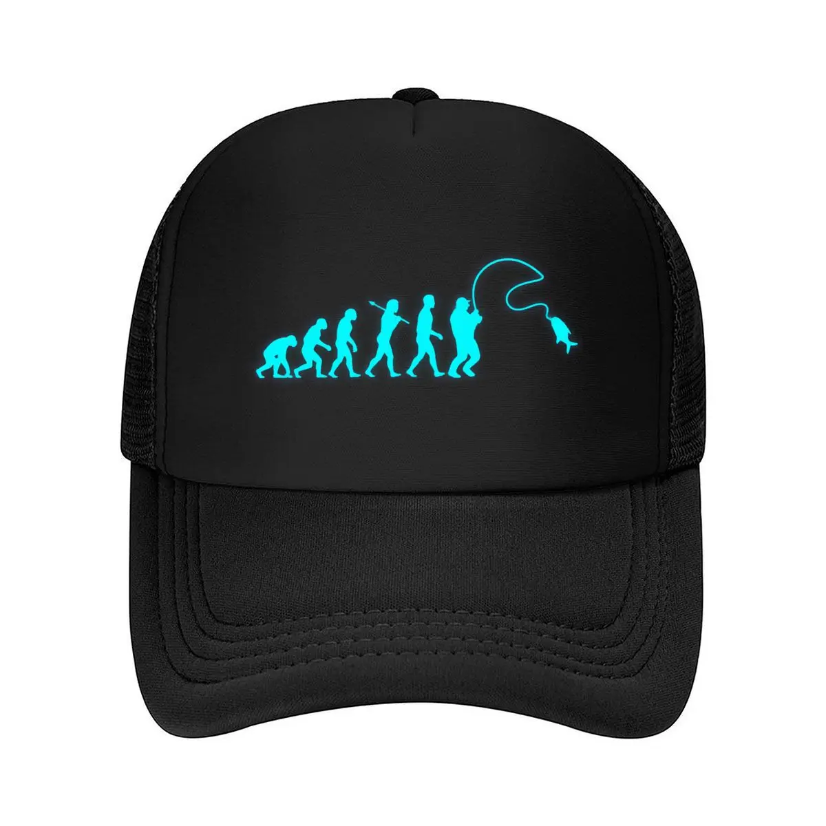 Fishing Evolution Silhouette Human Progress Large Fish Mesh Baseball Cap Hip Hop