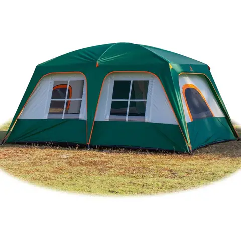 KTT Grande tente cabine familiale pour 1012 personnes 14,1 x 10 x 6,58 pieds 2 pièces avec 3 poches de rangement 2 baie fenêtres 3 portes et 3 fenêtres F