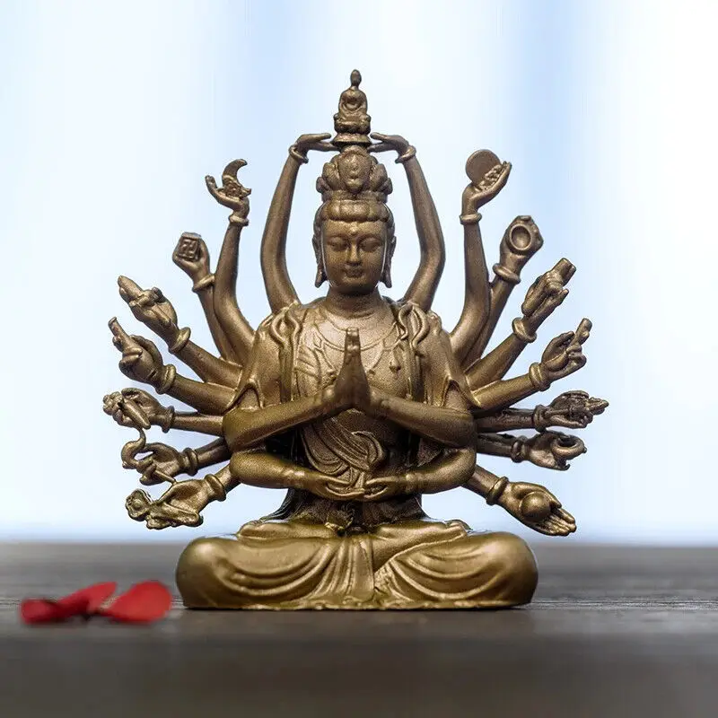 Statue de bouddha en laiton Vintage Guanyin mille armés, décoration Zen de guérison par compassion