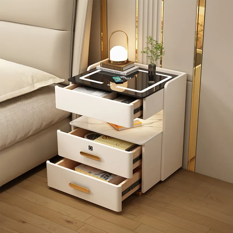 Smart Solid Wood Nightstand 3 Drawer Storage Cabinet for Small Space Modern Minimalist Bedroom Organizer with Hidden Compartment