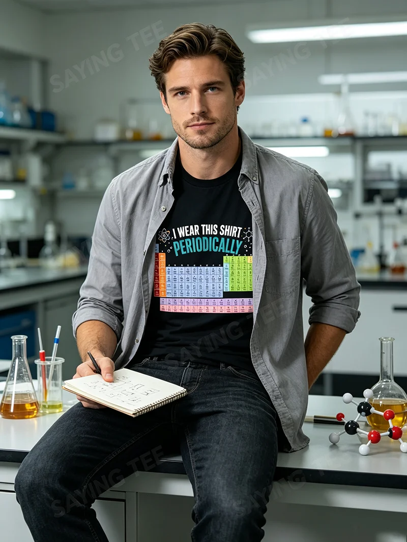 Ich trage dieses Hemd gelegentlich als Chemie-Periodensystem-T-Shirt, Y2k, personalisierte Streetwear-Kleidung, Chemie-Liebhaber-Grafik-T-Shirt – Detail 5
