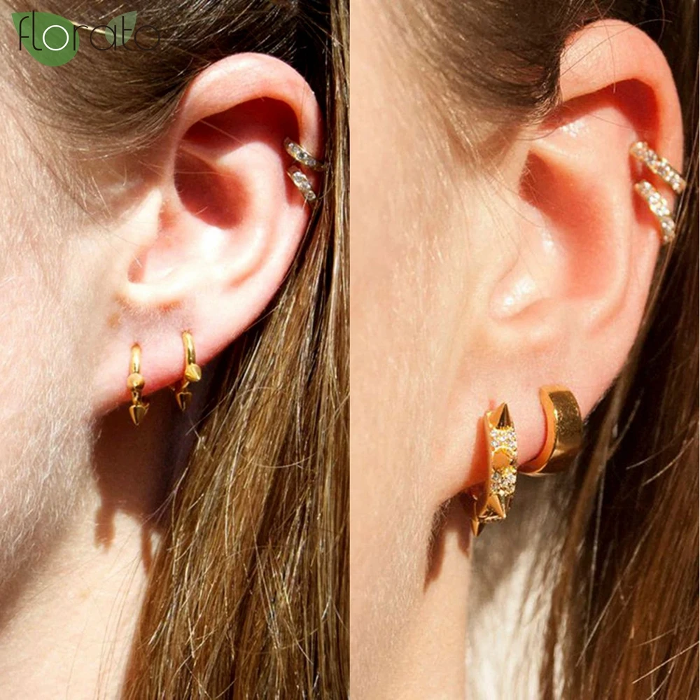 Pendientes de aro con colgante de cono de roca para hombre y mujer, aretes individuales de cartílago, joyería para Piercing de Hip Hop, aguja de Plata de Ley 925