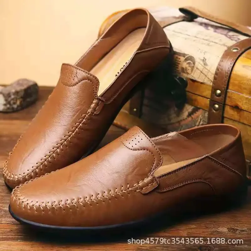 Shoes Men Leather Spring Loafers Slip on Business Casual Leather Shoes Classic Soft Moccasins Hombre Breathable Flats Shoes image 3