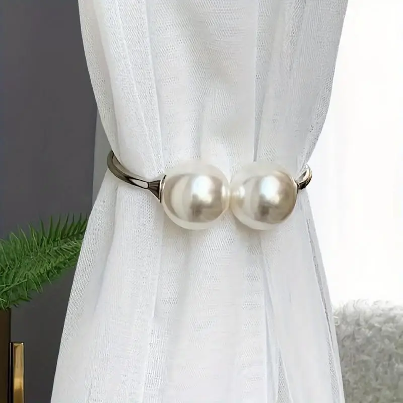 1PC Bohemian Contemporary Metallic Curtain Buckle with Faux Pearl Durable Stylish Home Decor for Fabric and Light Gauze Curtains