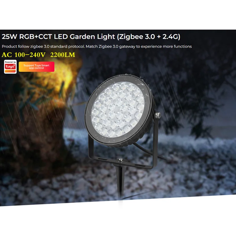 luzes de jardim led inteligentes lampada de gramado ao ar livre ip66 a prova dagua can zigbee 30 gateway voz rf controle tuya rgb mais cct 25w 220v ac 110v 01