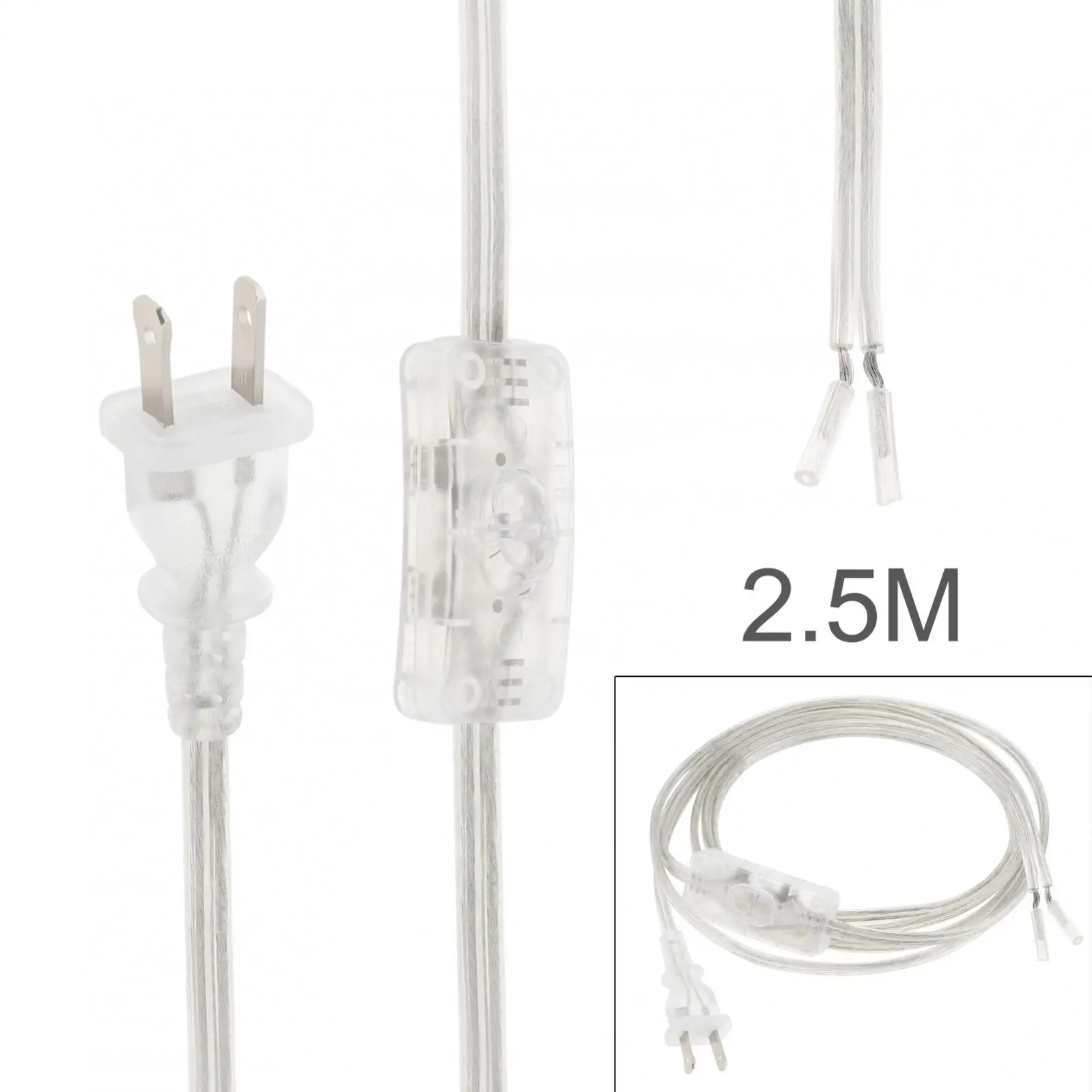 Lamp Cord SPT-2 18AWG Replacement Power Cord for Wiring with Button Switch, US Plug, Transparent Extension Cable