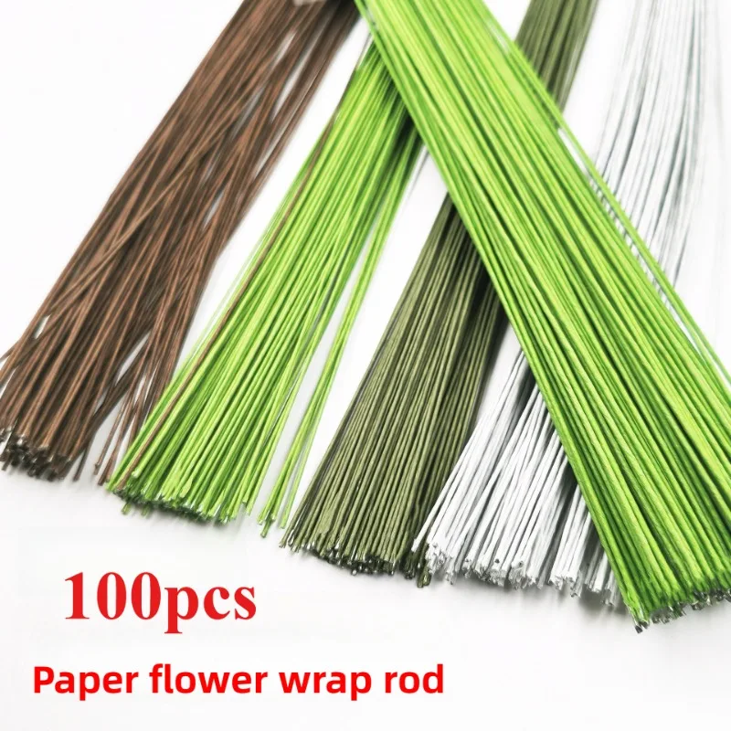 100 unidades/conjunto # 20 # 26 fio floral de papel 40cm de comprimento fio de ferro 1mm 0.4mm usado para fazer galhos de flores de meia de nylon diy