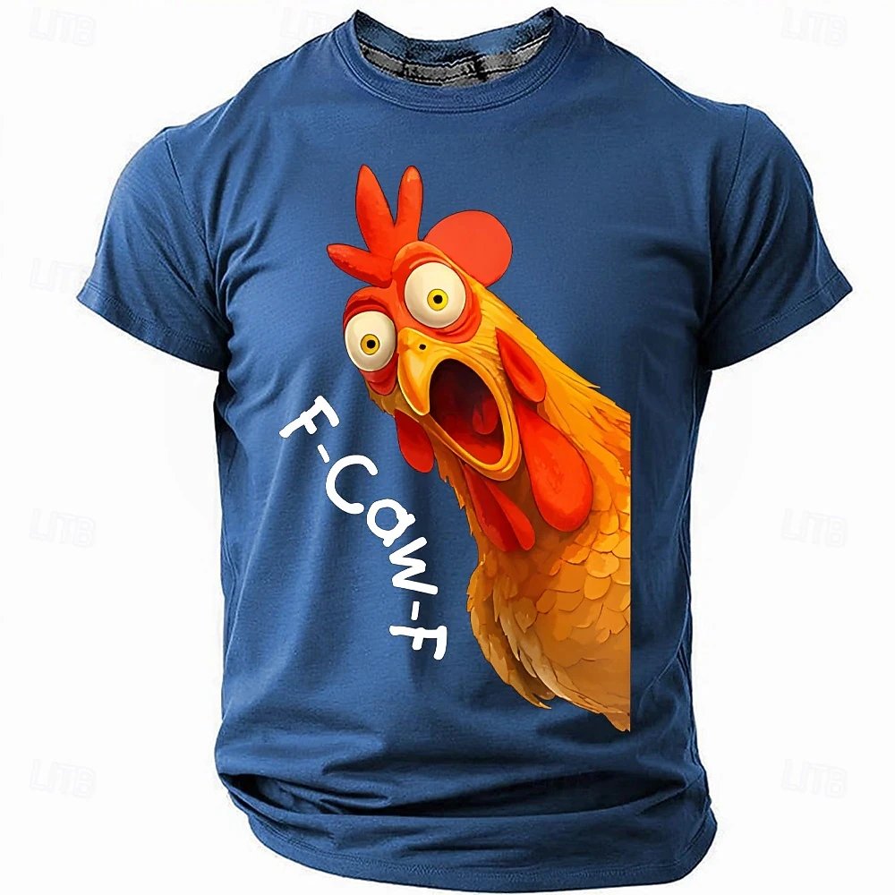 Funny Screaming Rooster Graphic T-shirt for Men 2025 New Fashion Men's T Shirt Clothing Simple Casual Crew Neck Short Sleeve Top