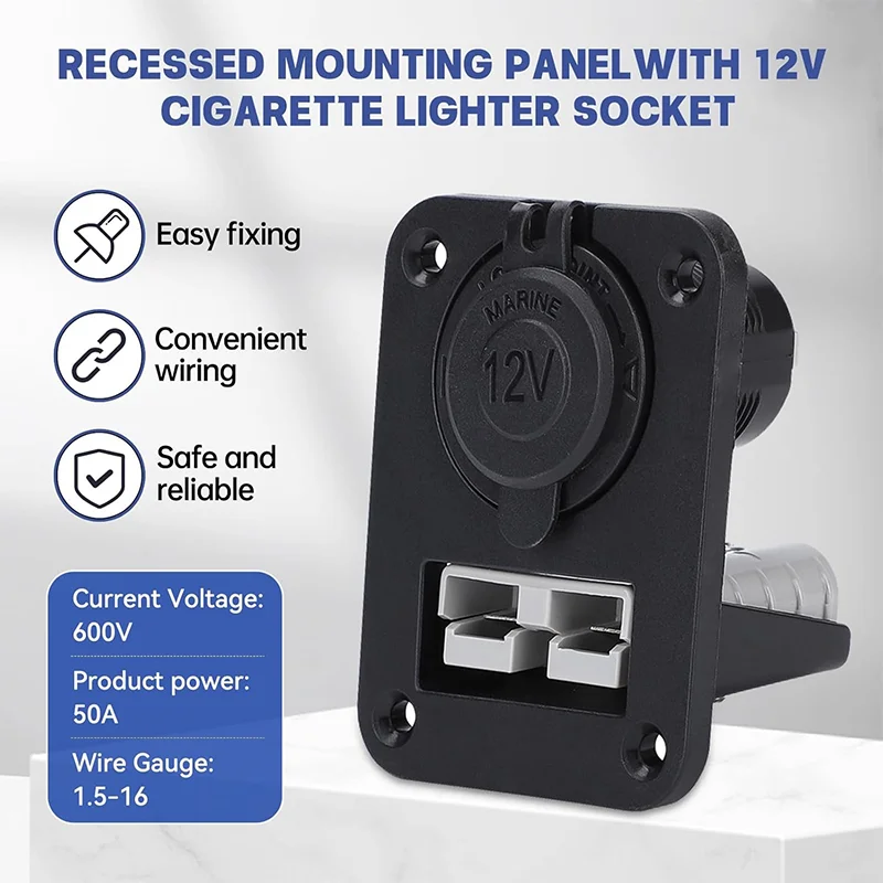 50 Amp12V Car power supply Plug Cigarette Lighter Socket Charger Flush Mount Recessed Plate for Caravan Camper Boat Truck