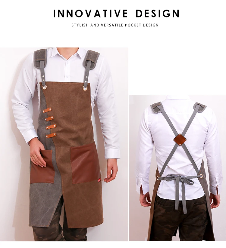 Thick Canvas Apron Double Color Stitching With Pocket Kitchen Cooking Hair Barista Manicure Working Salon Cleaning Uniform Apron