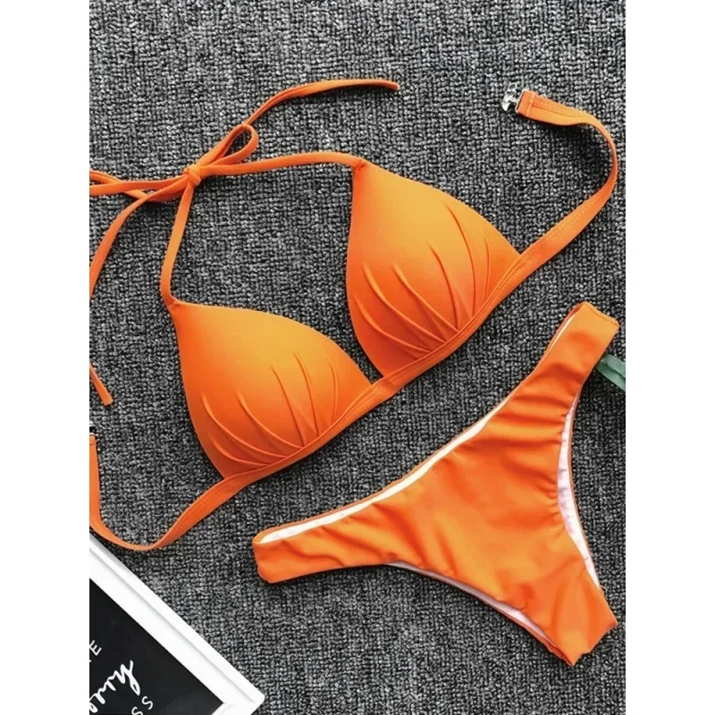 Dreieck Bikini Push-Up Badeanzug Frauen Solide Split Halter Micro Bikini Zwei Stück Sets 2025, Neue Brasilianische Badeanzug Weibliche