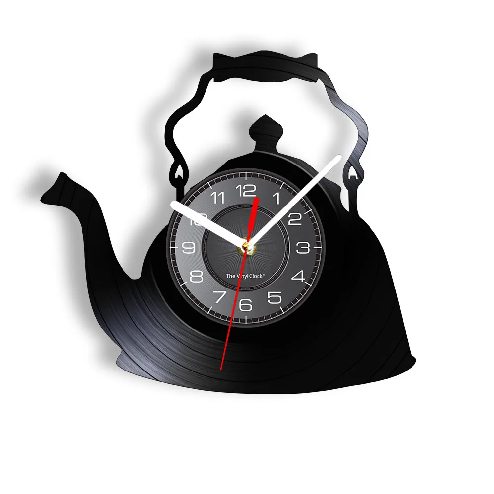 Modern Kitchen Artwork Teapot Wall Clock Tea Room Wall Decor Teapot Retro Vinyl Record Wall Clock Kitchen Decorative Wall Watch