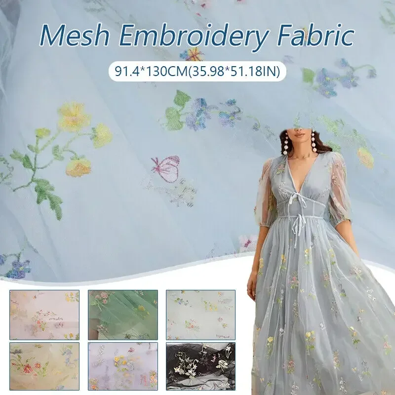 

Butterfly Lace Embroidery Mesh Fabric 130 By 90Cm Floral Pattern Perfect for Diy Dresses Skirts and Sewing Craft Projects