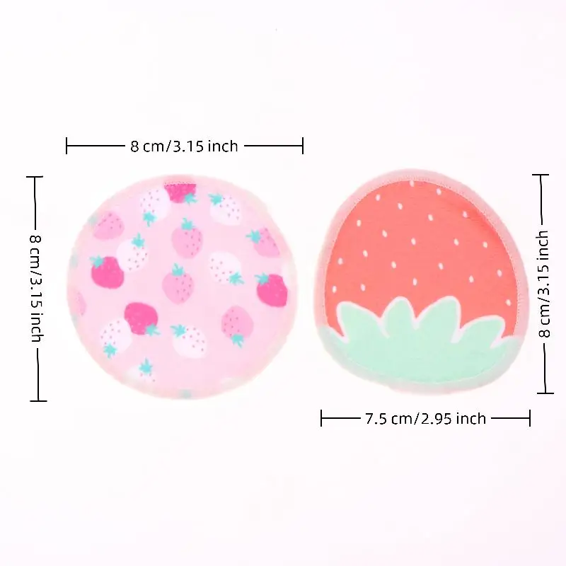 10Pcs Makeup Remover Pads Washable Double-Layer Strawberry Print Cleaning Cotton Reusable Facial Make Up Removal Pads Tool