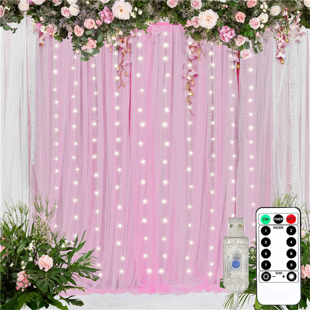 8-modus LED Fairy String Light Slaapkamer Feest Vakantie Kerstdecoratie voor thuis 3-6M Bruiloft Licht LED USB Gordijnverlichting