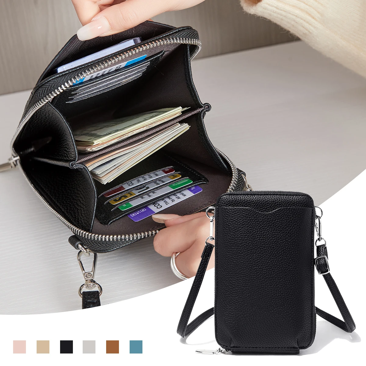 2026 New Women's Crossbody Bag Multi-Function Phone Wallet PU Leather Small Shoulder Bag Card Holder Zipper Purse Daily Casual