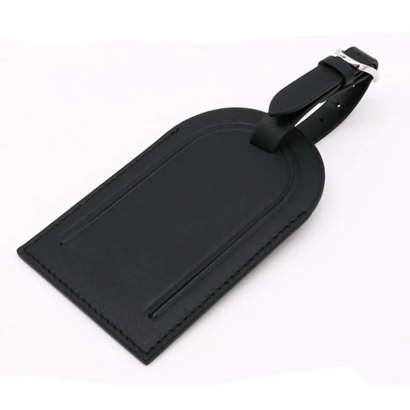 

Matt Black Real Calf Leather Travel Tag Airline Name Label Nametag For Duffle Bag Luggage Personalization Hot Stamp