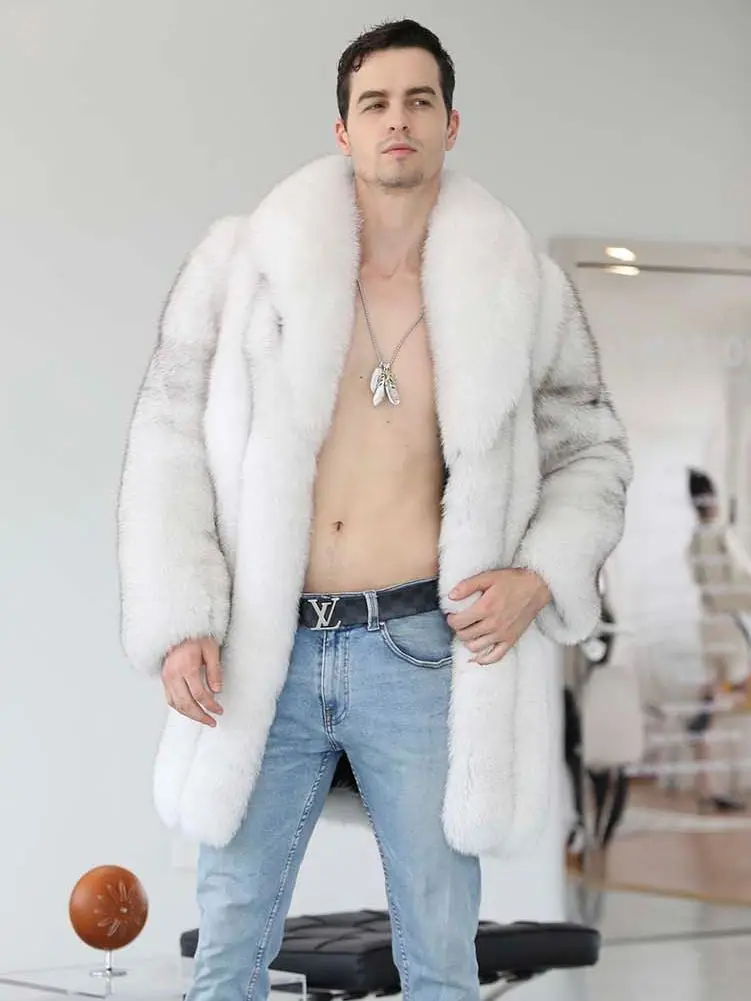 Janefur Mens Fur Coat Long 2022 New Luxury Real Fox Fur Overcoat Wholesale Custom Fashion Warm Winter Jacket Men