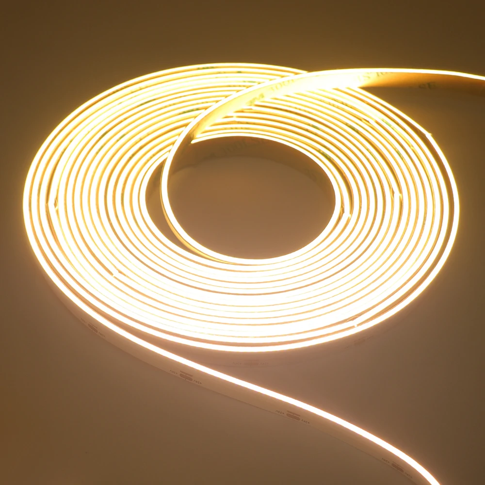 Ultra Slim 2mm Side Glow COB LED Strip Light 480 LEDs/m with 2Pin Wire Connector DC Plug 12V DC24V DC High Bright Flexible Tape