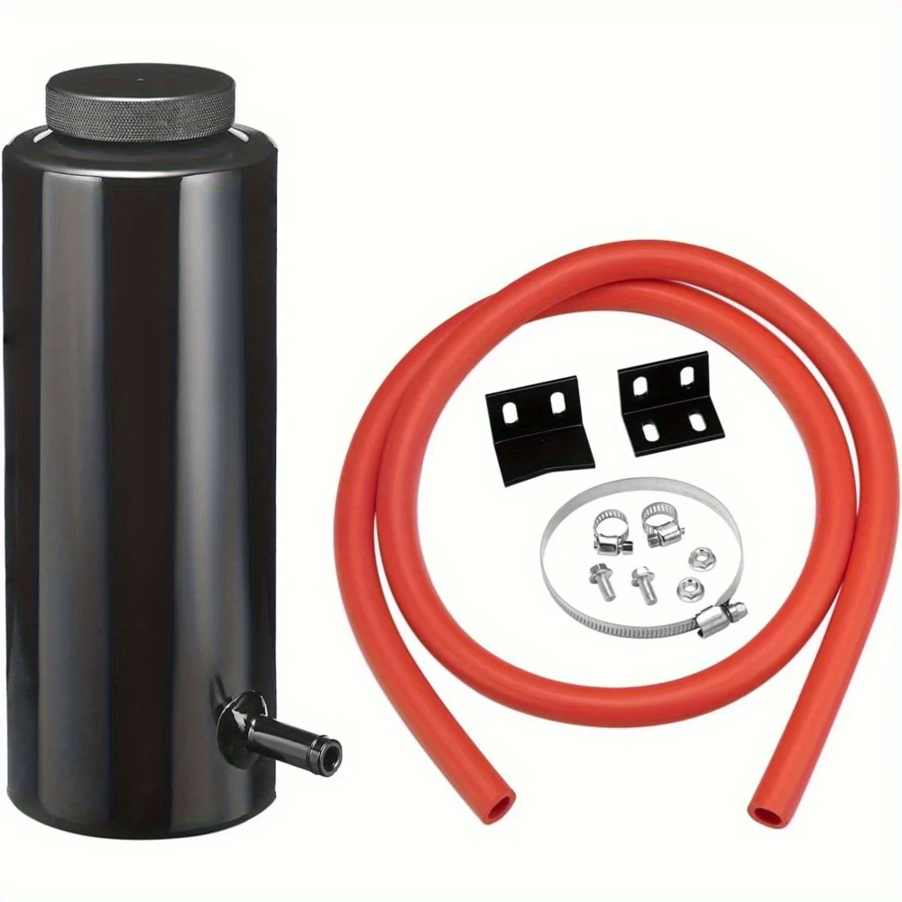 Переливный бак охлаждающей жидкости Универсальный переливный бак радиатора со шлангом Масляная банка Алюминиевая бутылка резервуара радиатора 800 мл Черный