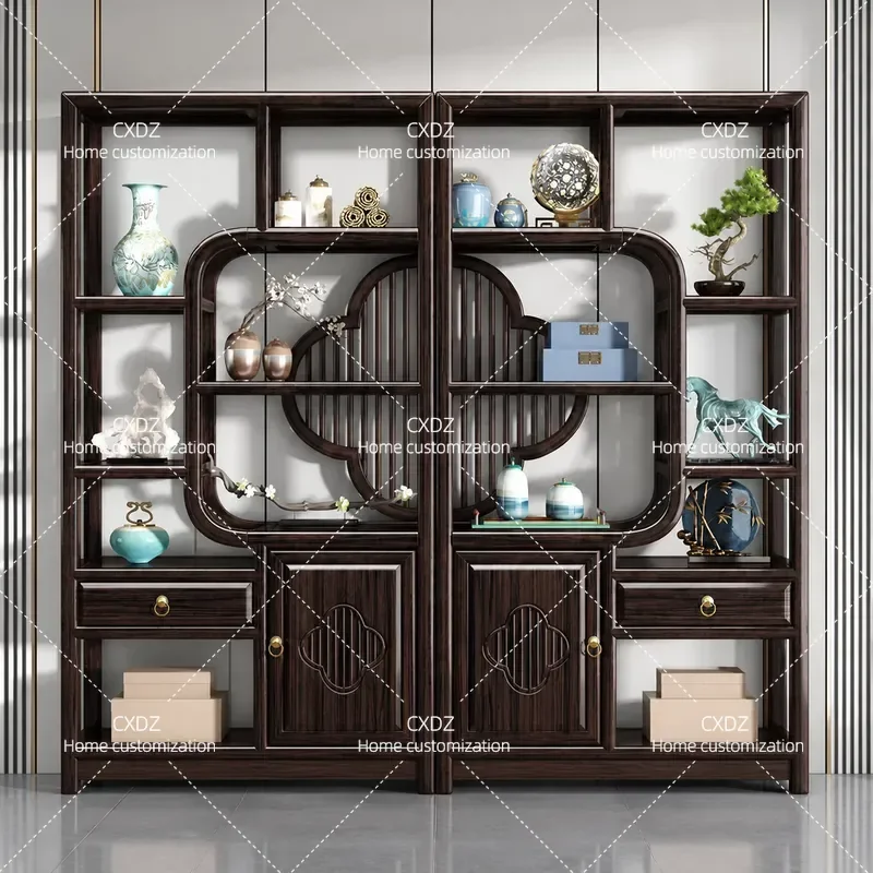 New Chinese Style Solid Wood Bogu Frame Display Cabinet Tea Room Storage Shelf Living Room Partition Duobao Pavilion