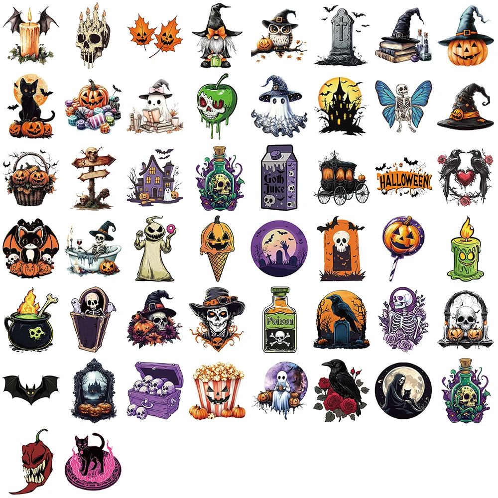 10/30/50pcs Transparent Horror Halloween Pumpkin Ghost Stickers Gothic Skull Decals Toys DIY Luggage Phone Notebook Cool Sticker