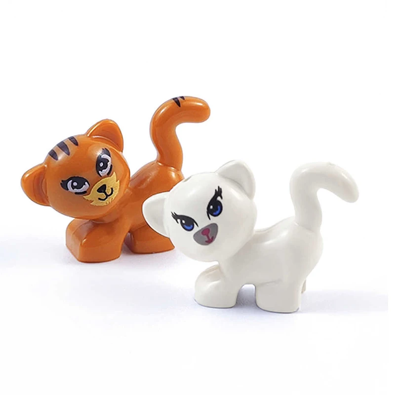 MOC Tier-Szenen-Bausteine Katzen Hunde Schafe Schweine Hühner Adler Papageien Delfin Zoo Zubehör DIY Spielzeug Bausteine T14