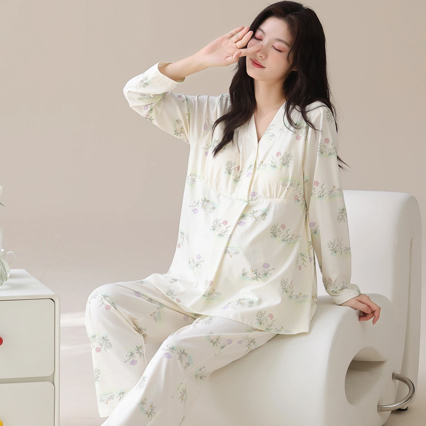 

Тонкие бархатные пижамы для беременных с нагрудными подушечками, осенне-зимние пижамы для послеродового периода с длинными рукавами, комплект домашней одежды 3XL