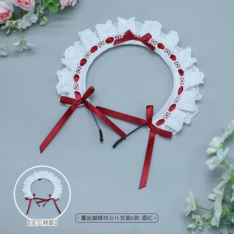 Argola de cabelo com laço e babados, acessórios japoneses de lolita, kawaii, menina, anime, cosplay, kc jk, empregada, retrô, clássico