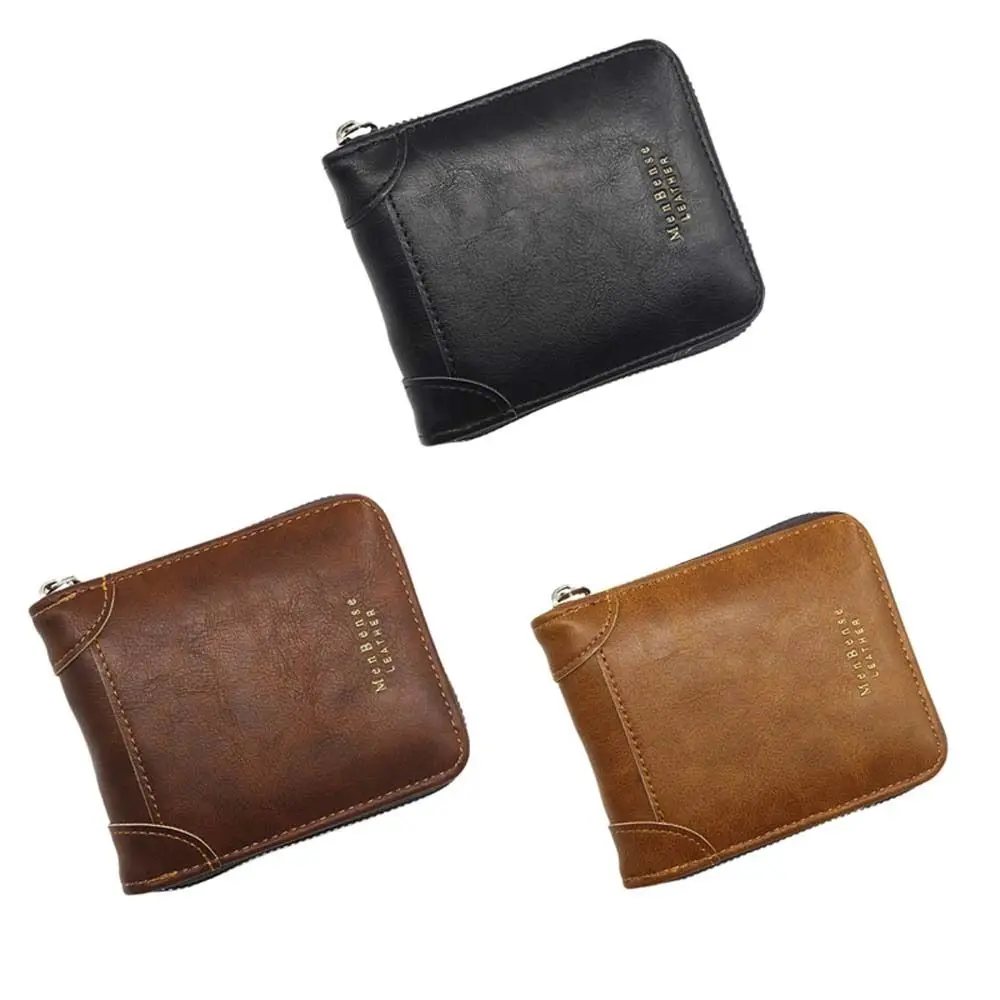 Retro Multi Function Men Short Wallet Zipper Coin Purse PU Leather Men Card Holder Portable Large Capacity Men Coin Purses Men