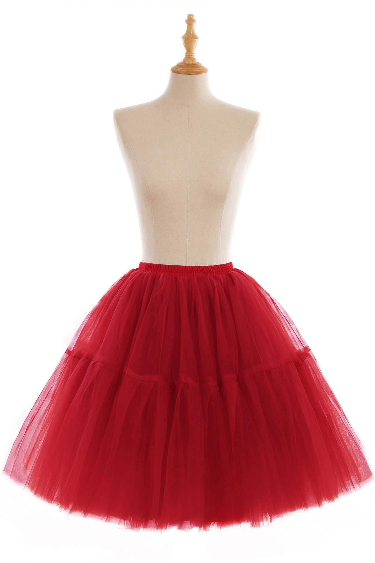 Fashion Red Multi-Layers Tulle Skirts Women Elastic Waist Puffy Knee Length Tutu Petticoat Lolita Cosplay Underskirt Jupons