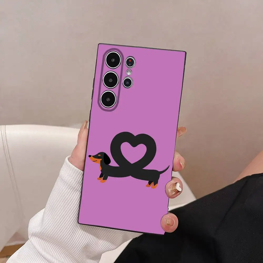かわいいダックスフントのスマホケース、Sシリーズ（S21、S22、S23、S24、S25、FE、Plus、Ultra）対応、TPU素材で肌に優しいソフトケース