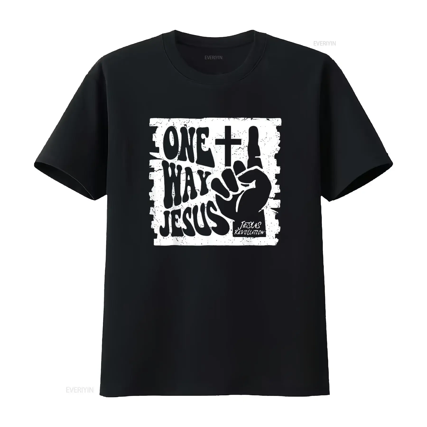 Mens Vintage One Way Jesus T Shirt Black X Large vintage Washed streetwear Comfortable designer clothes Soft Unisex fashion