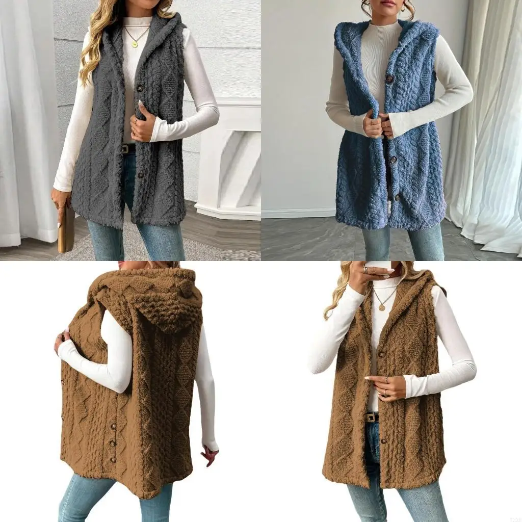 

72XE Легкий флисовый жилет с капюшоном из полиэстера для женщин, зимняя одежда с карманами