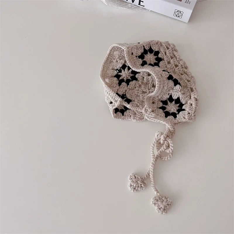 Miniainis Baby Handmade Flower Headbands Kids Retro Hollow Out Hair Ribbons Girls Children Cotton Knitted Infant Accessories