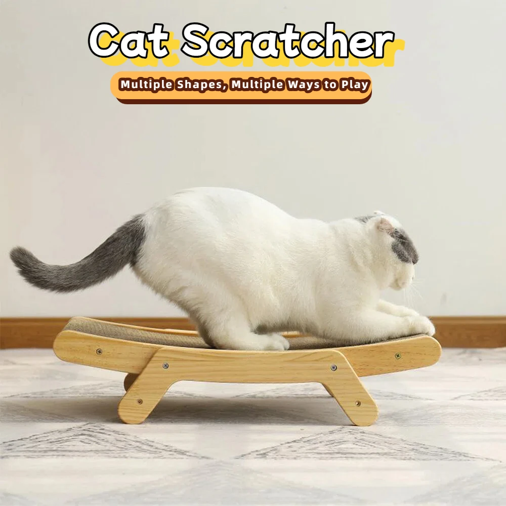 Wooden 3-in-1 Cat Scratcher Bed Scratching Post & Anti-Scratch Protector for Cats’ Claw Grinding Resting & Furniture Defense