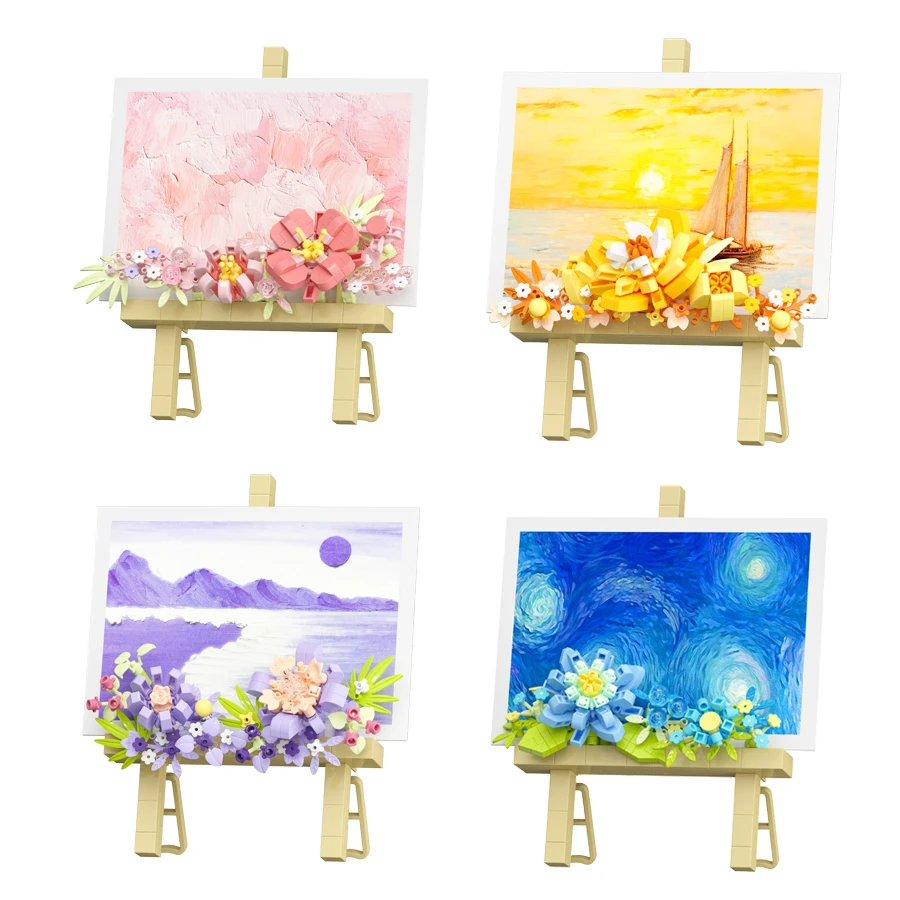 Mini Flower Painting Shelf Building Block Sets Educational Toys DIY Easel Display Ornaments Thanksgiving Gift