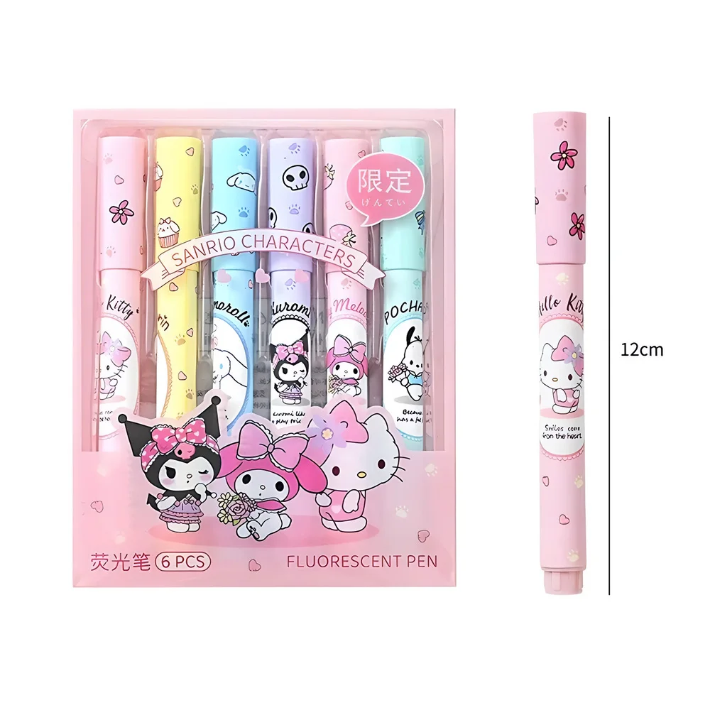 6Pcs/Set Kawaii Highlighter Set Pastel Colors Fluorescent Marker Pen Cute Soft Tip Highlighters for Student School Office Supply