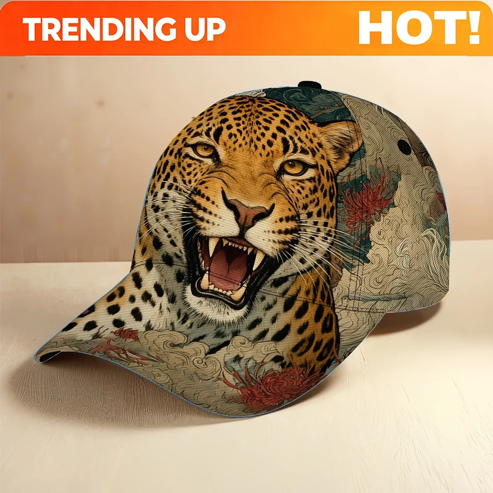 Customization Oriental Leopard Print Baseball Cap - Traditional Asian Style Adjustable Hat With Leopard Spotting (Leopard & Cust