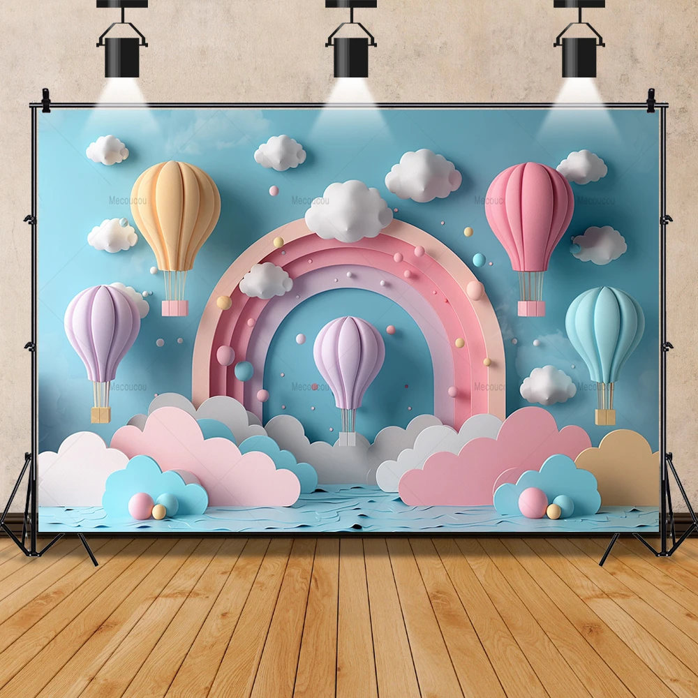 Rainbow Hot Air Balloon Banner Backdrop Custom Newborn Kids Room Birthday Party Photography Poster Decoration Studio Background