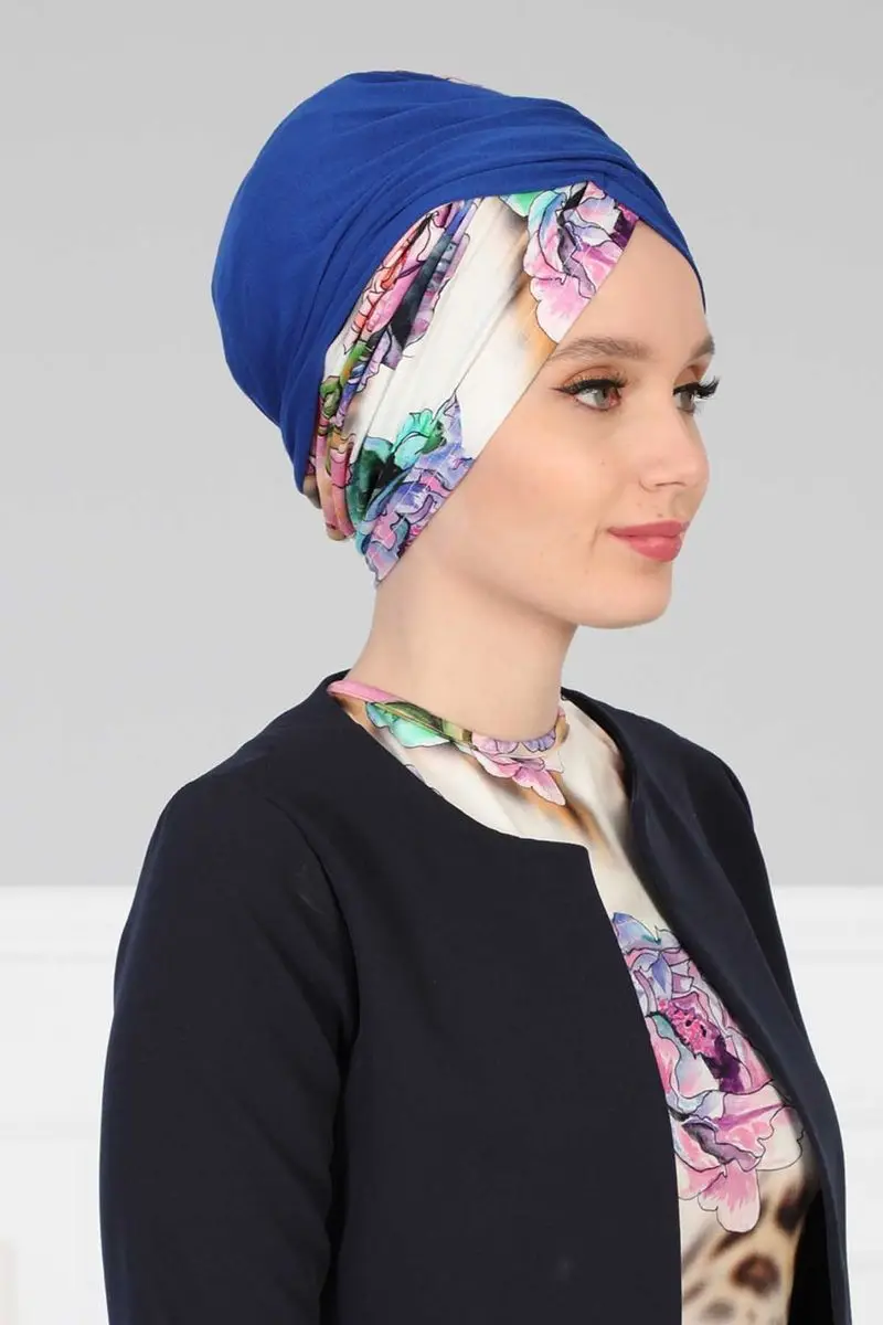 Hijab osso cor sólida e padrão de natureza