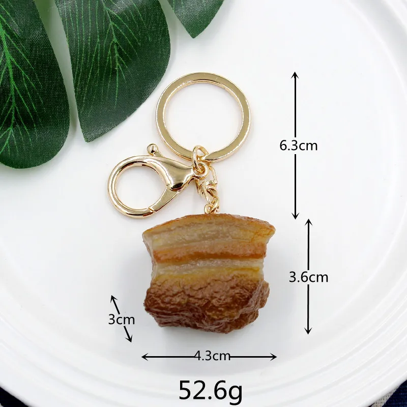 Simulated Food Pendant PVC Braised Pork Belly Model Keychains Car Key ChainPhone Pendant Keyrings Creative Decoration Gift