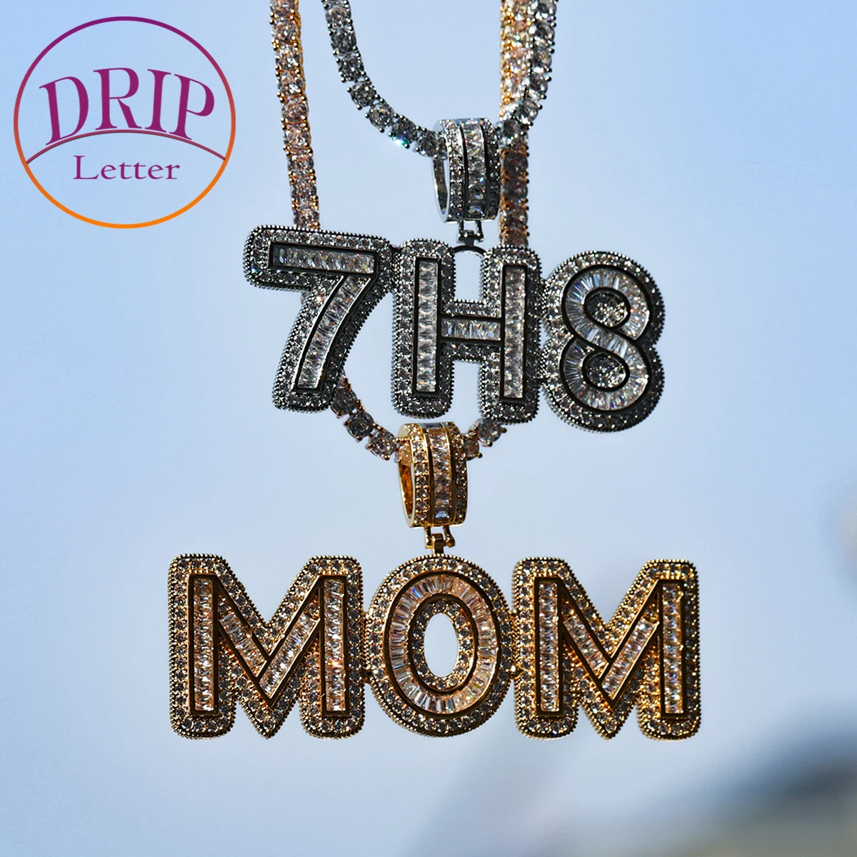 Drip Letter Custom Name Necklace for Men Baguette Personazlied Pendant Real Gold Plated Hip Hop Jewelry