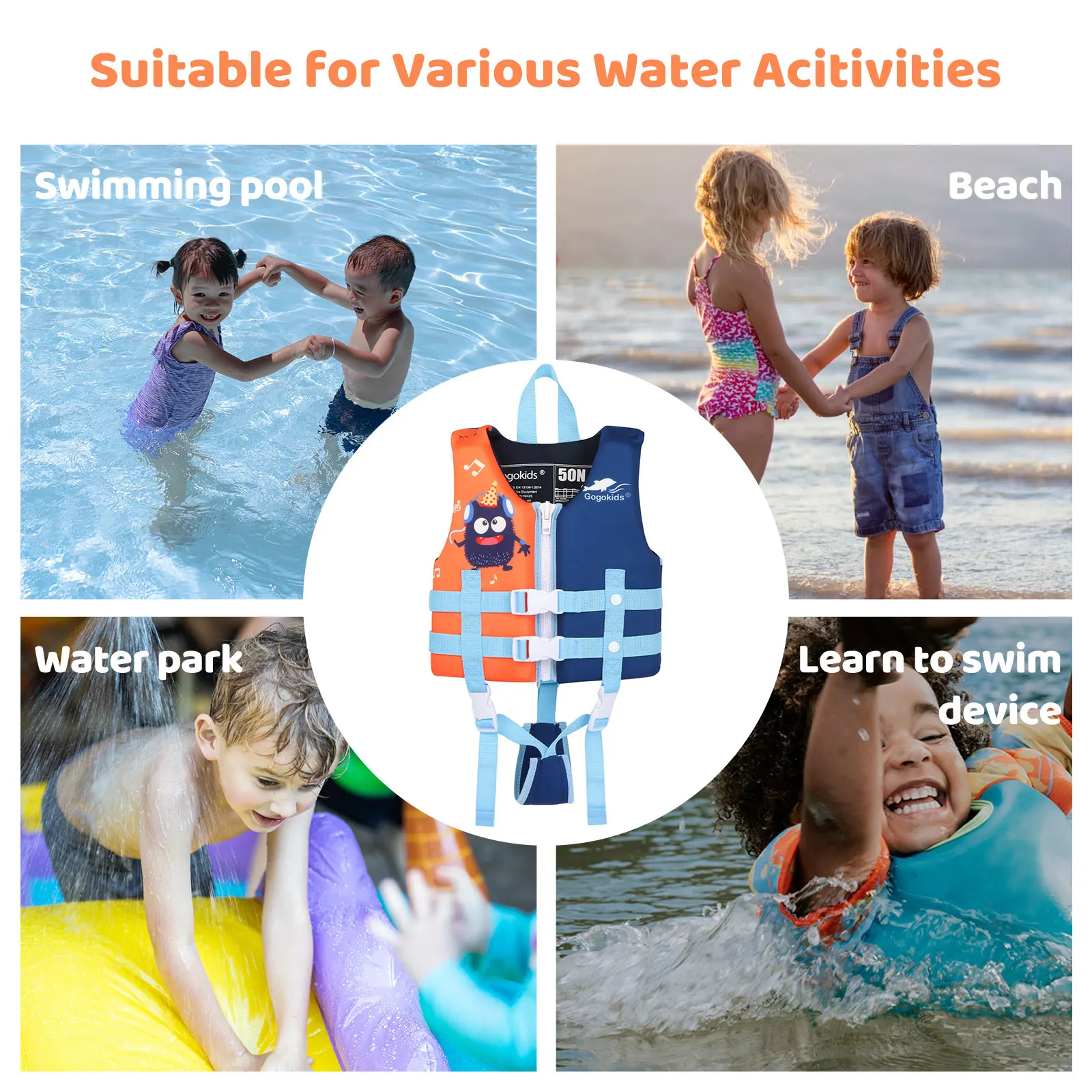 Children Water Sport Life Jacket Baby Swimming Drifting Jacket Buoyancy Kid Learn to Swim Boating Safety Lifeguard Vest