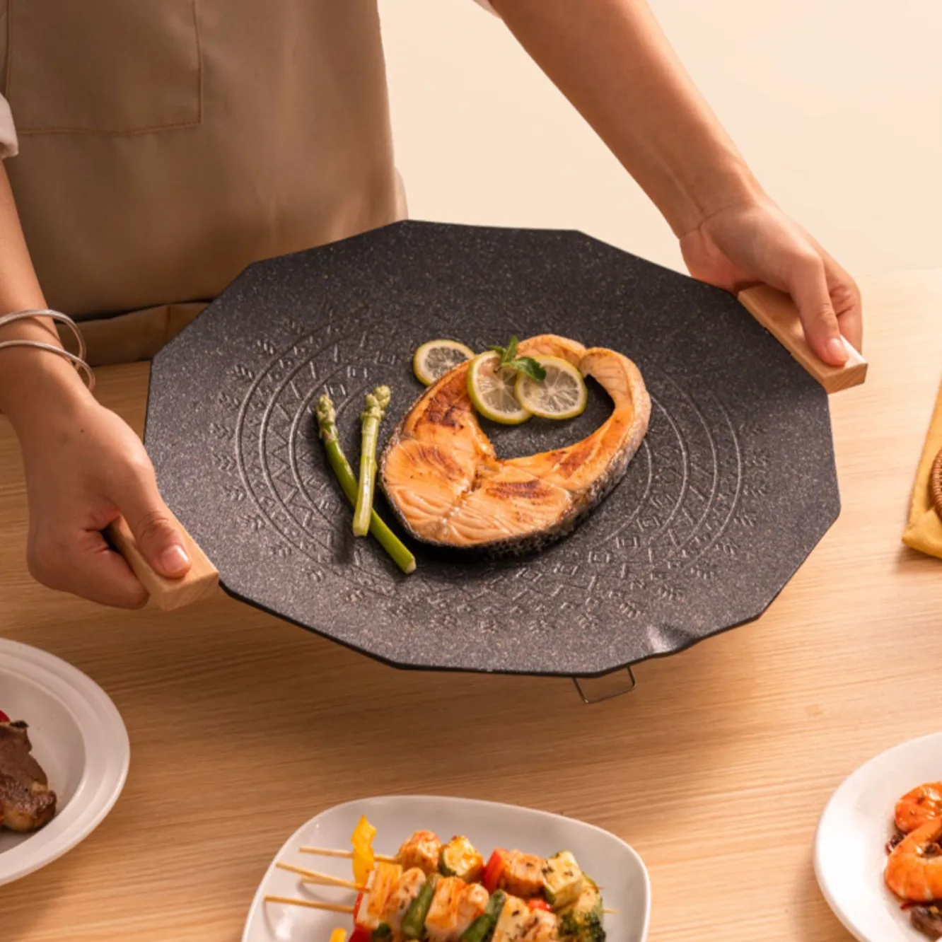 Sartén antiadherente para el hogar, Parrilla Eléctrica de 220V, sin humo, 35cm de diámetro